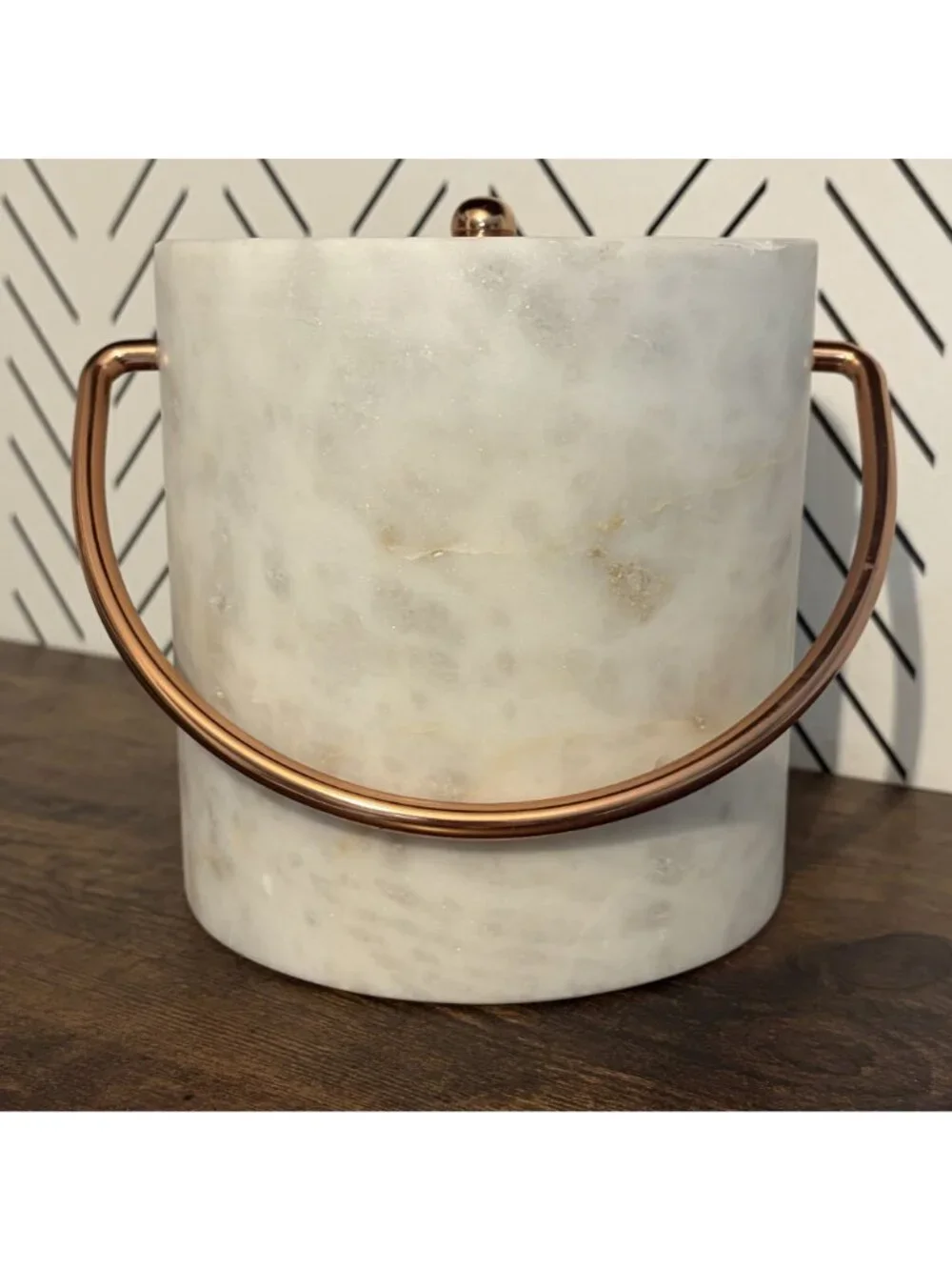 Williams Sonoma Marble Copper Ice Bucket Wine Chillers Lid Handle Solid Barware